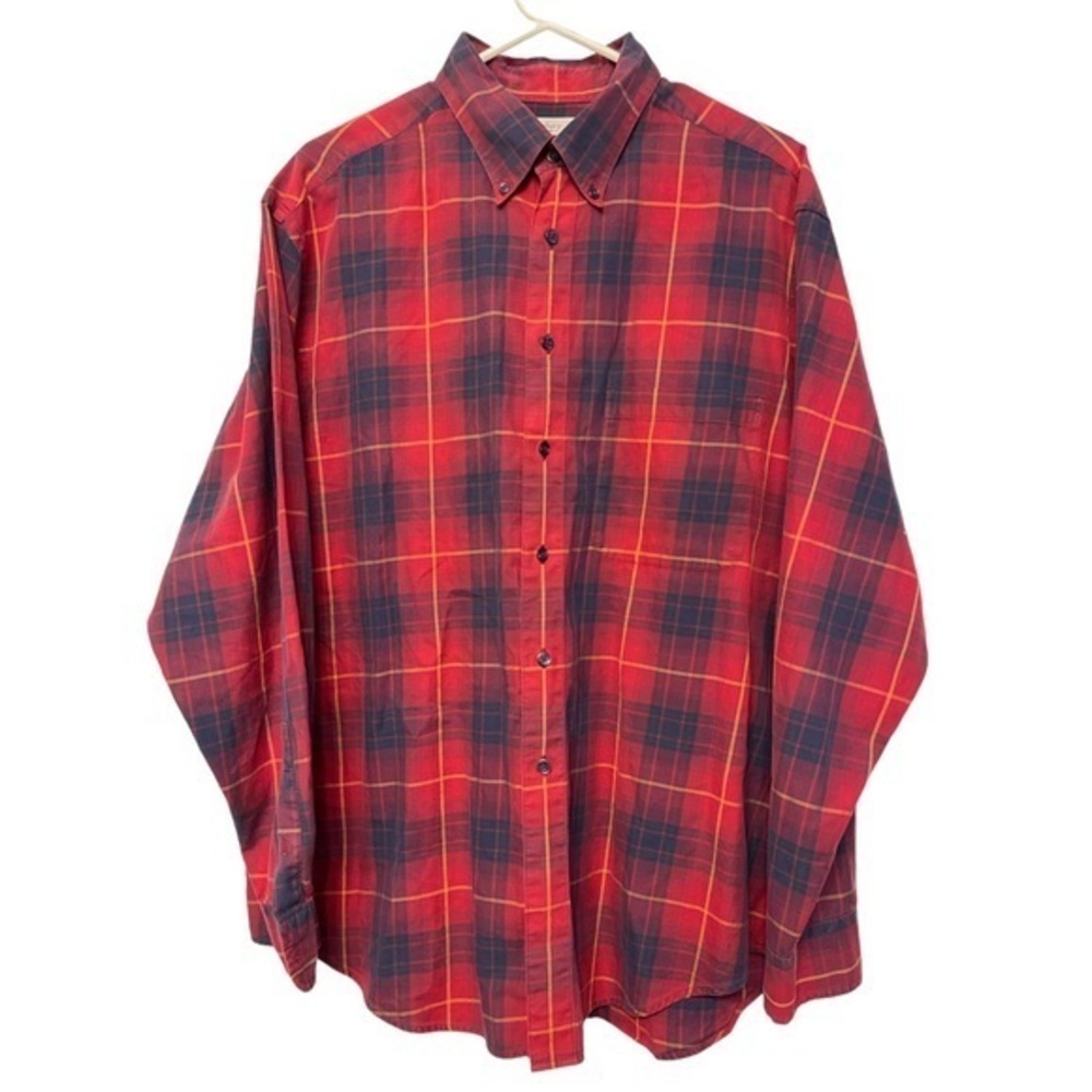 Turnbury Red Blue Plaid L/S Casual Button Down Shirt Size Large EUC #1465